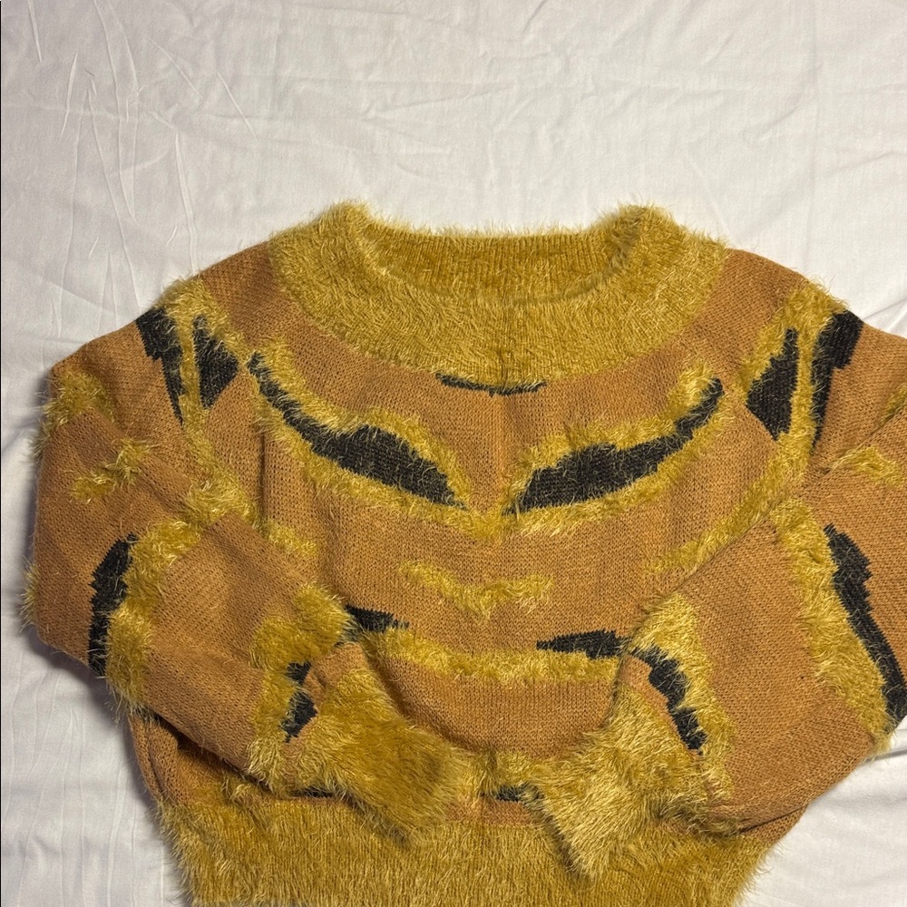 Dance & Marvel Fuzzy Sweater in Tan and Black